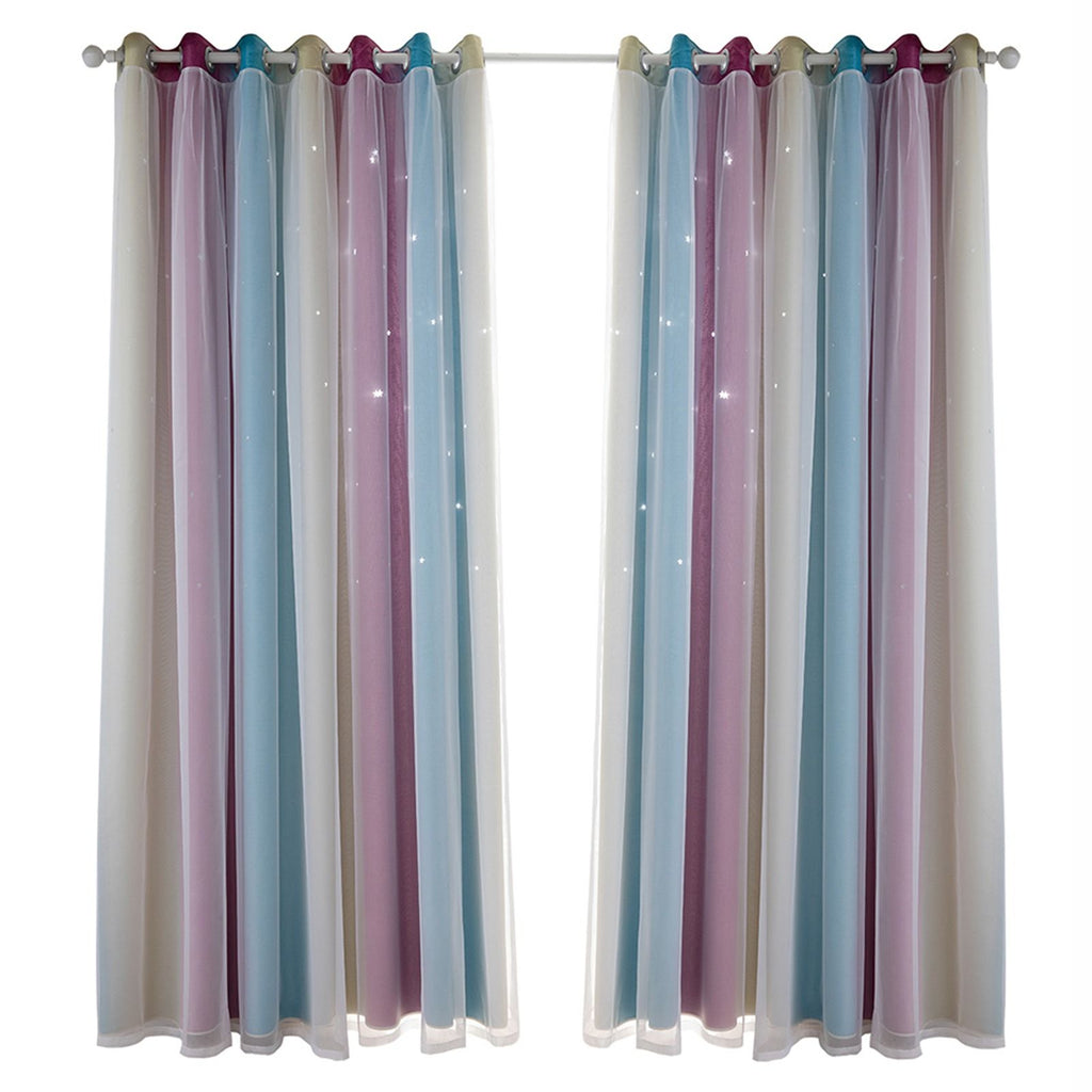 Star Curtains Stars Blackout Curtains for Kids Girls Bedroom Living Room Colorful Double Layer Star Window Curtains, 2 Panels (53''W x 108''L，Purple)