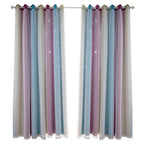 Star Curtains Stars Blackout Curtains for Kids Girls Bedroom Living Room Colorful Double Layer Star Window Curtains, 2 Panels (53''W x 108''L，Purple)