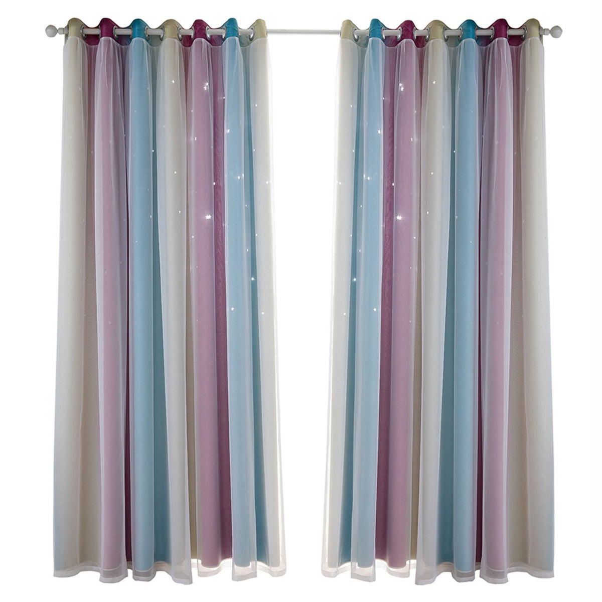 Star Curtains Stars Blackout Curtains for Kids Girls Bedroom Living Room Colorful Double Layer Star Window Curtains, 2 Panels (53''W x 108''L，Purple)