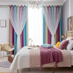 Star Curtains Stars Blackout Curtains for Kids Girls Bedroom Living Room Colorful Double Layer Star Window Curtains, 2 Panels (53''W x 108''L，Purple)