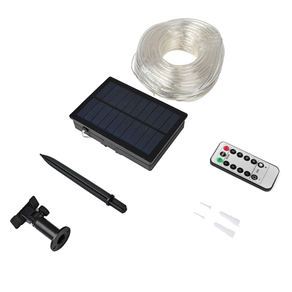 Solar LED Rope Lights Christmas Decorative Light 32.8ft 100 LEDs Remote Control 8 Light Modes Timing Function Dimmable Warm White Indoor & Outdoor IP65 Strip Lights for Christmas Tree Parties Street Yard Park Handrail Mall