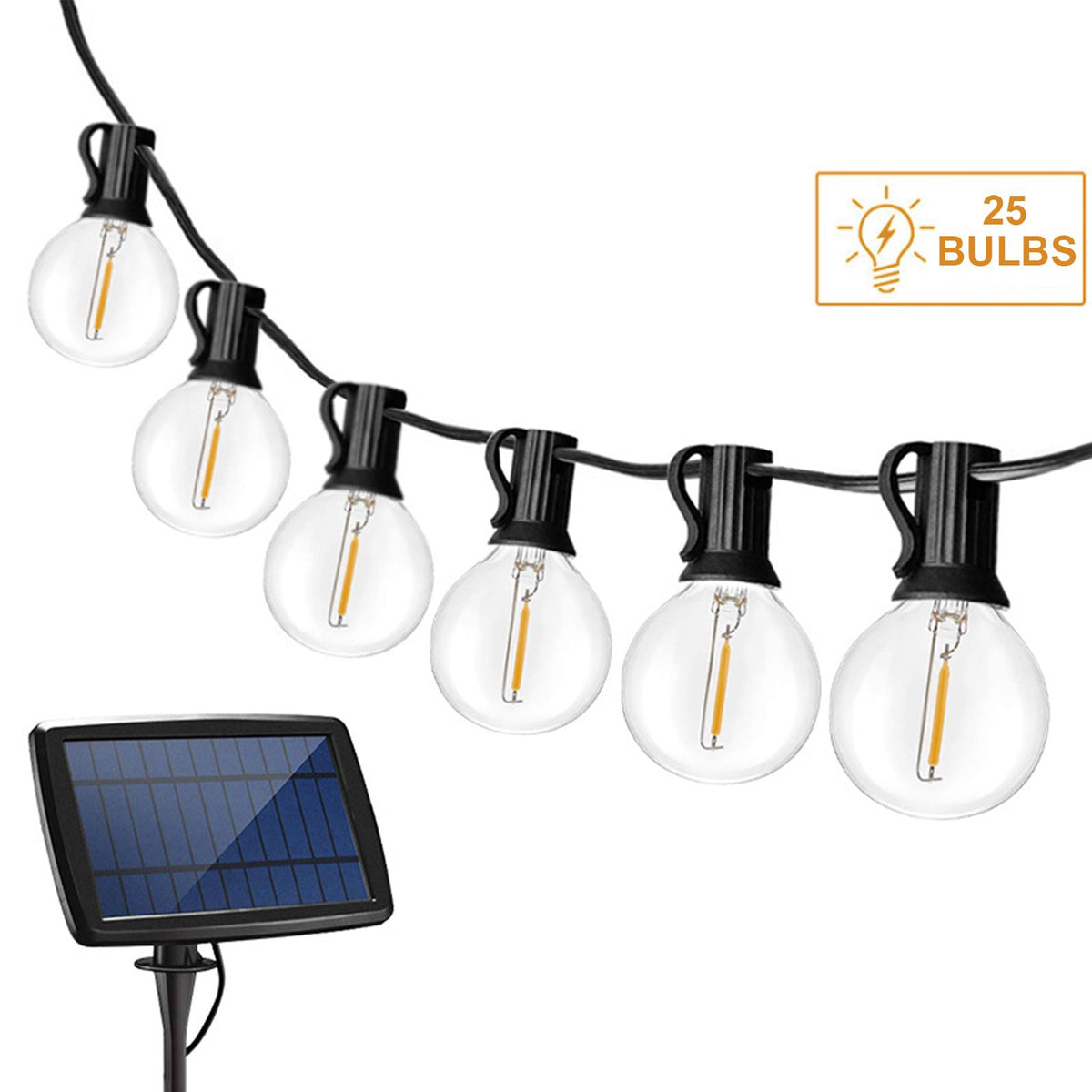 25 LED Solar String Lights Warm White Weatherproof Hanging Bulbs Garden Patio Light Backyard Lighting Fairy String Lamp for Wedding Party Outdoor