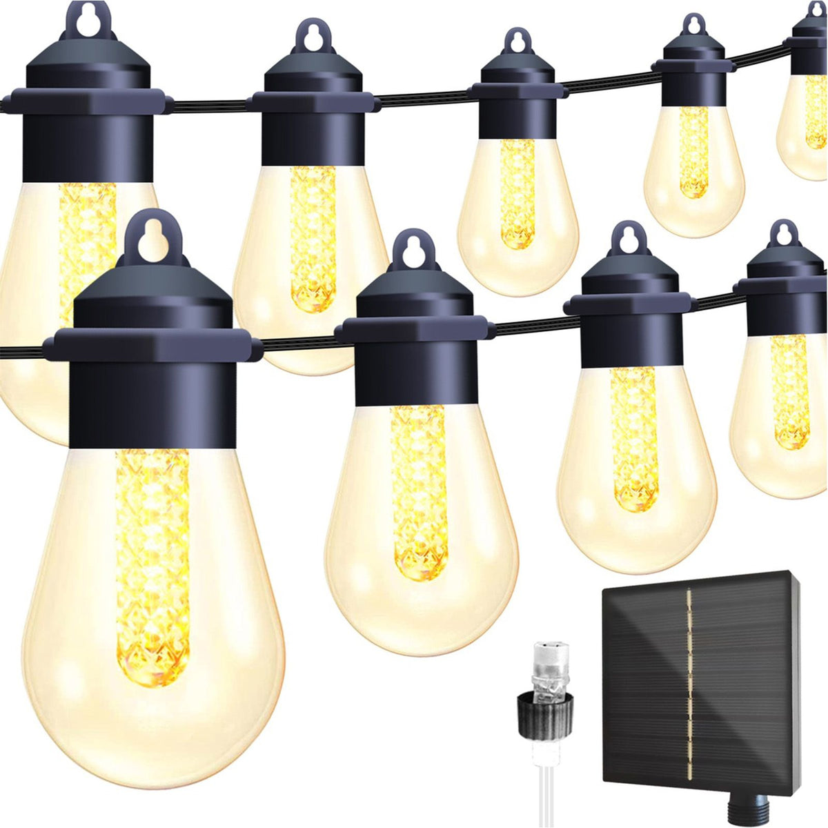 Solar Panel LED Outdoor String Lights 49ft 20 Bulbs Globe String Lights Waterproof Patio Lights for Birthday Wedding Graduation Anniversary Party Dining Decor Outside Hanging Lights E12 Socket Base