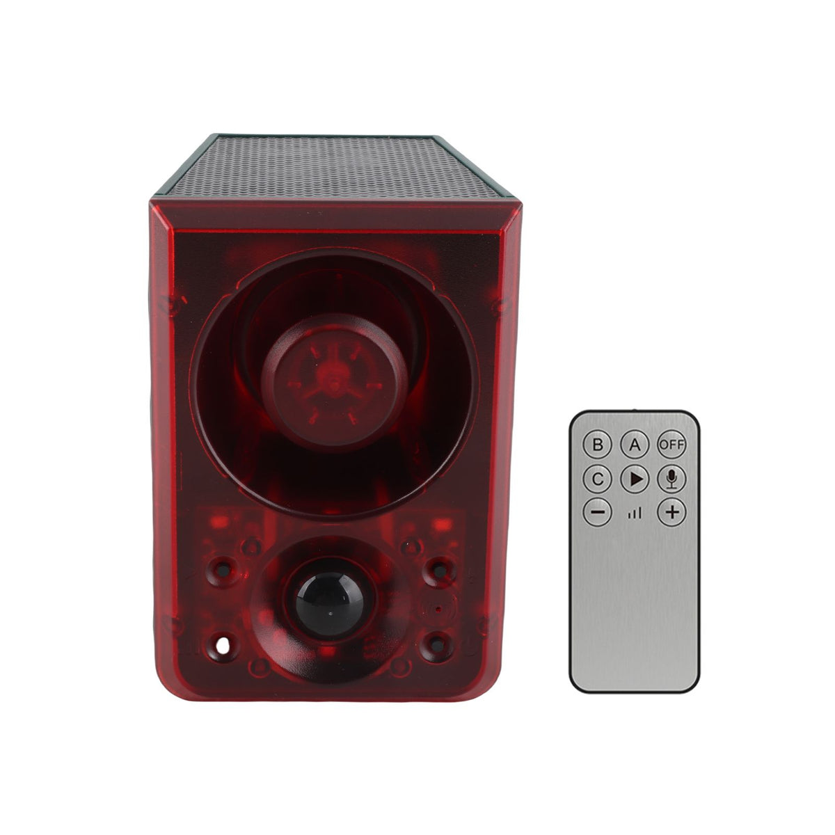 Solar Outdoor Motion Sensor Alarm with Remote Control 3 Mode Sound and Light Alarm and Recording Adjustable Volume Motion Detector Alarm Light for Farm Villa Barn Yard Chicken Coop Solar Strobe