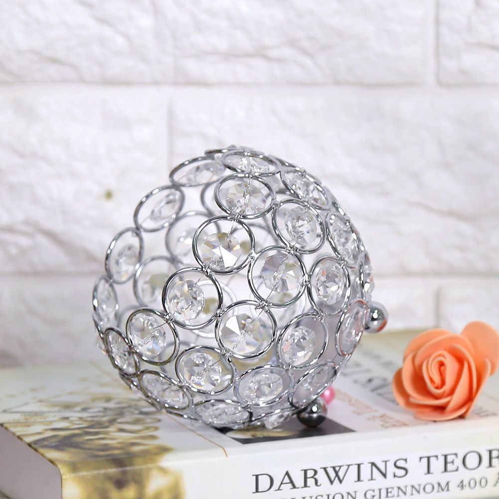 Crystal Tea Light Candle Holders Wedding Decor Table Centerpieces (Silver Diameter 10cm)