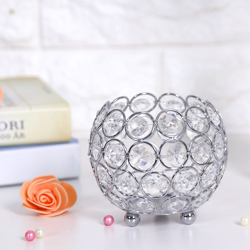 Crystal Tea Light Candle Holders Wedding Decor Table Centerpieces (Silver Diameter 10cm)