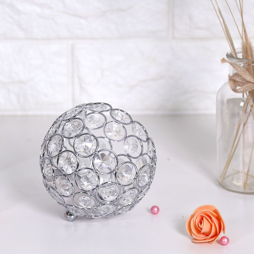 Crystal Tea Light Candle Holders Wedding Decor Table Centerpieces (Silver Diameter 10cm)