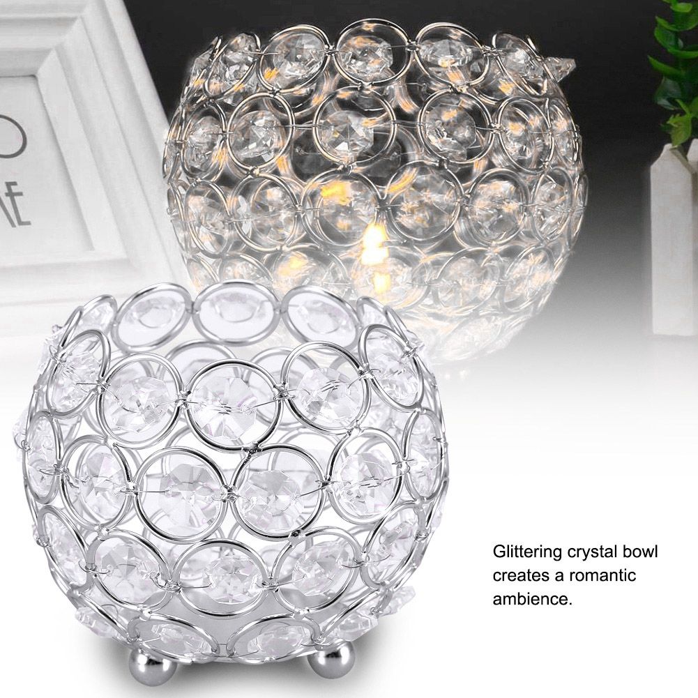 Crystal Tea Light Candle Holders Wedding Decor Table Centerpieces (Silver Diameter 10cm)