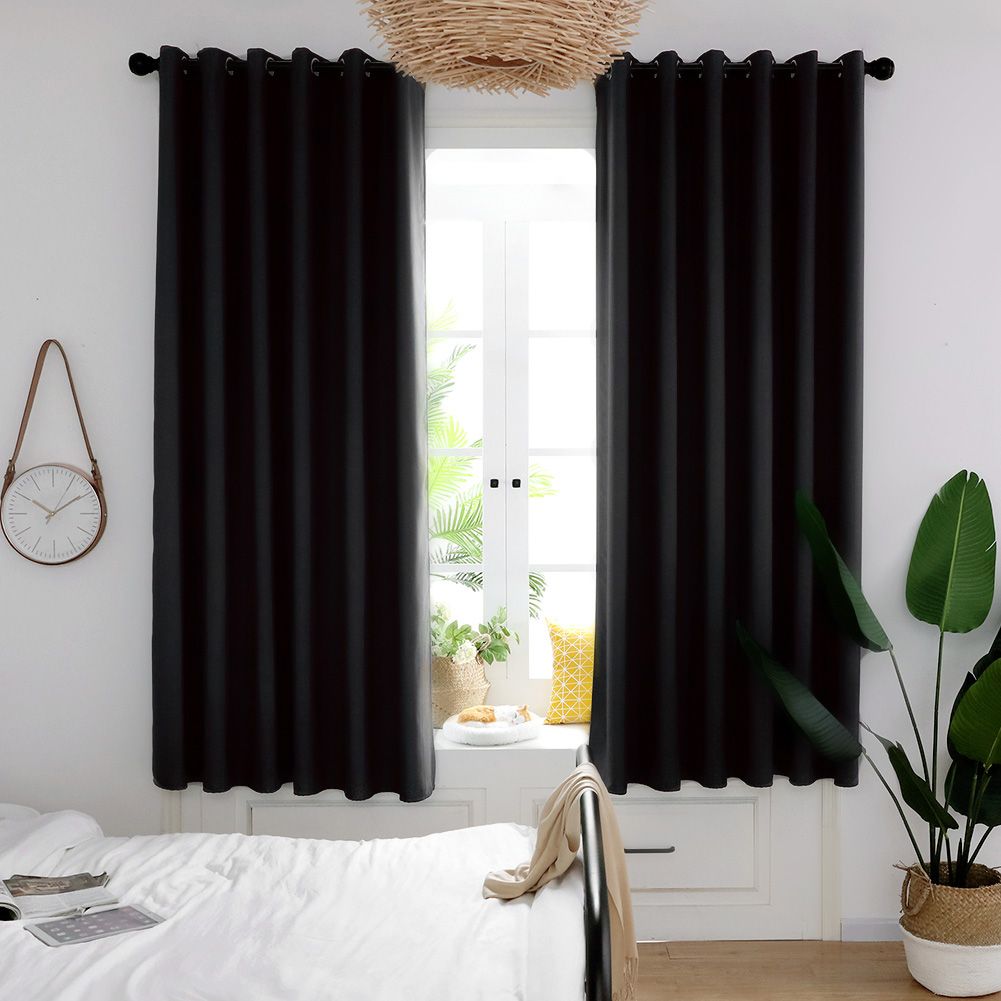 2pcs Set Black Durable Thickened Mildew proof Lightproof Curtain Household(5#)