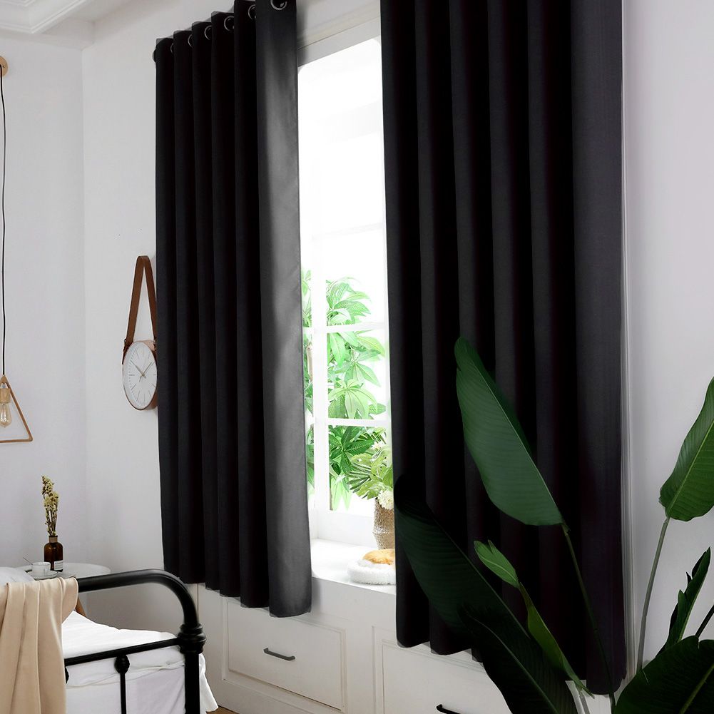 2pcs Set Black Durable Thickened Mildew proof Lightproof Curtain Household(5#)