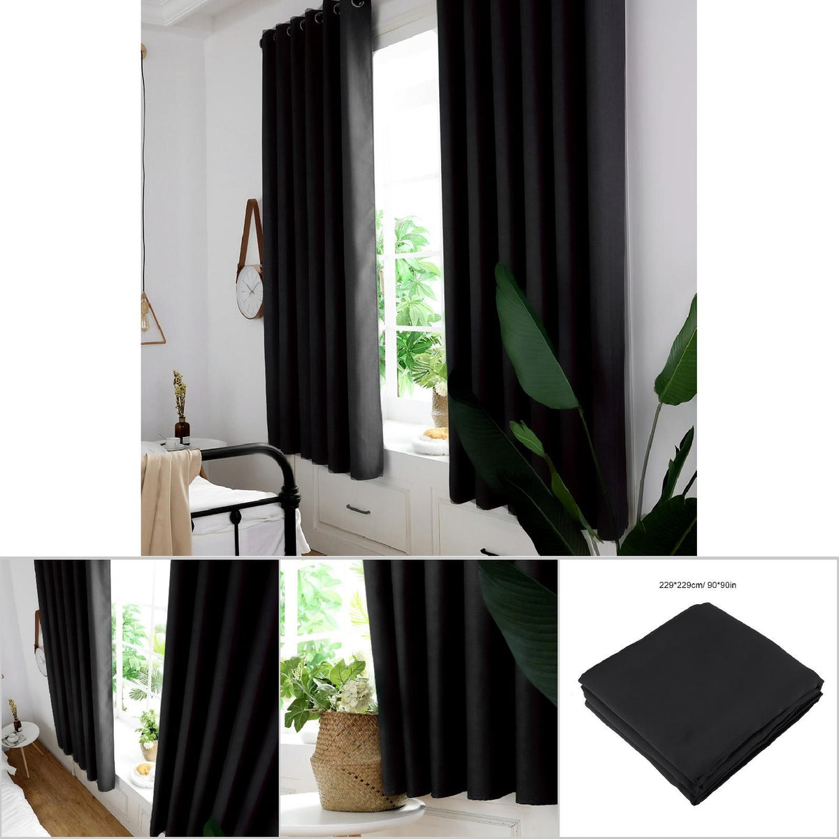 2pcs Set Black Durable Thickened Mildew proof Lightproof Curtain Household(5#)