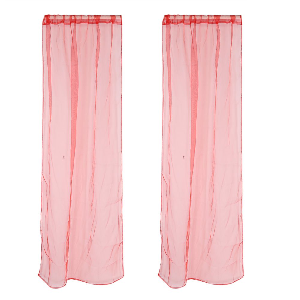 Sheer Rod Pocket Window Curtain Bedroom Balcony Drape Curtain Window Treatment (Red)