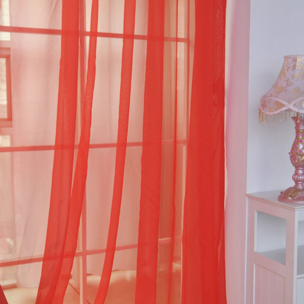 Sheer Rod Pocket Window Curtain Bedroom Balcony Drape Curtain Window Treatment (Red)