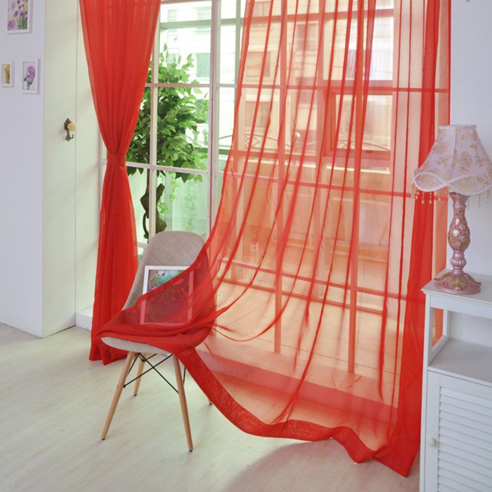 Sheer Rod Pocket Window Curtain Bedroom Balcony Drape Curtain Window Treatment (Red)
