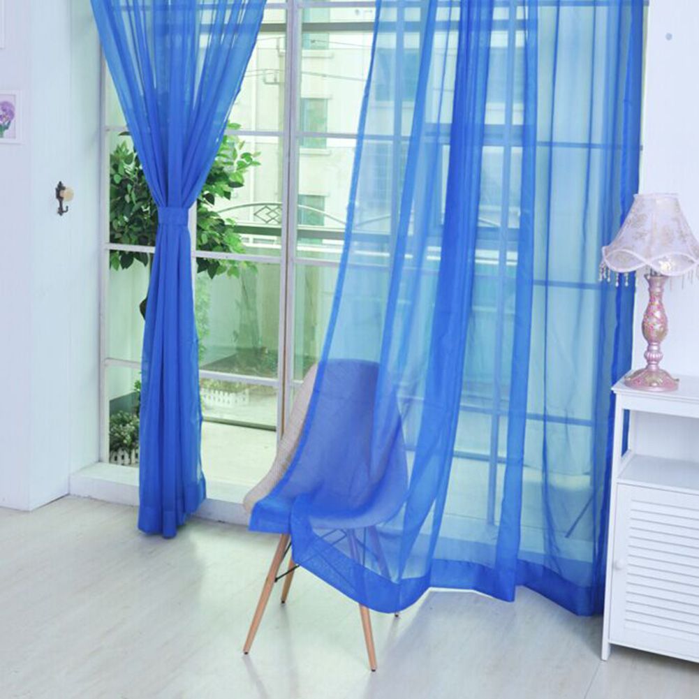 Sheer Rod Pocket Window Curtain Bedroom Balcony Drape Curtain Window Treatment (Dark Blue)