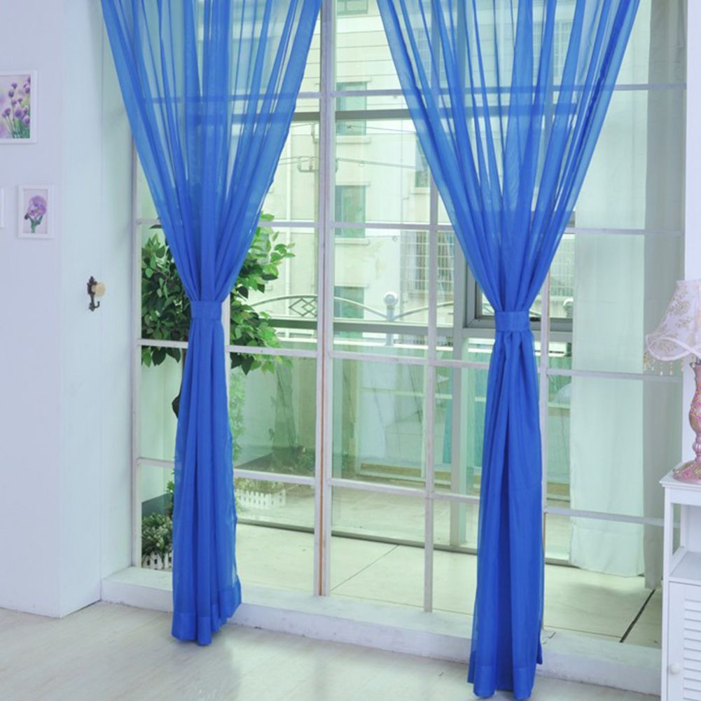 Sheer Rod Pocket Window Curtain Bedroom Balcony Drape Curtain Window Treatment (Dark Blue)
