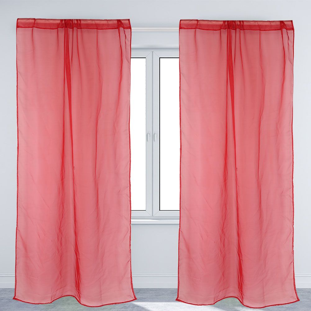 Sheer Window Curtain Bedroom Balcony Drape Curtain Window Treatment (Red)