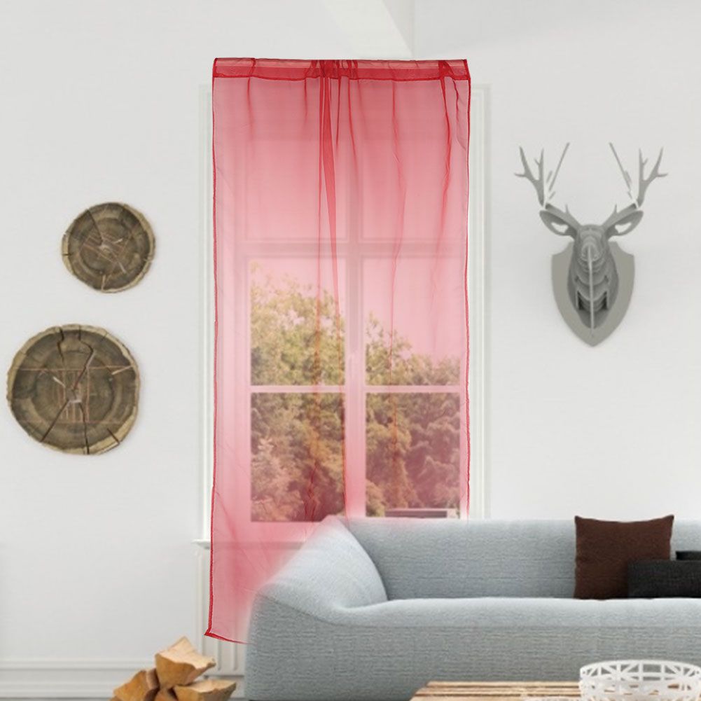 Sheer Window Curtain Bedroom Balcony Drape Curtain Window Treatment (Red)