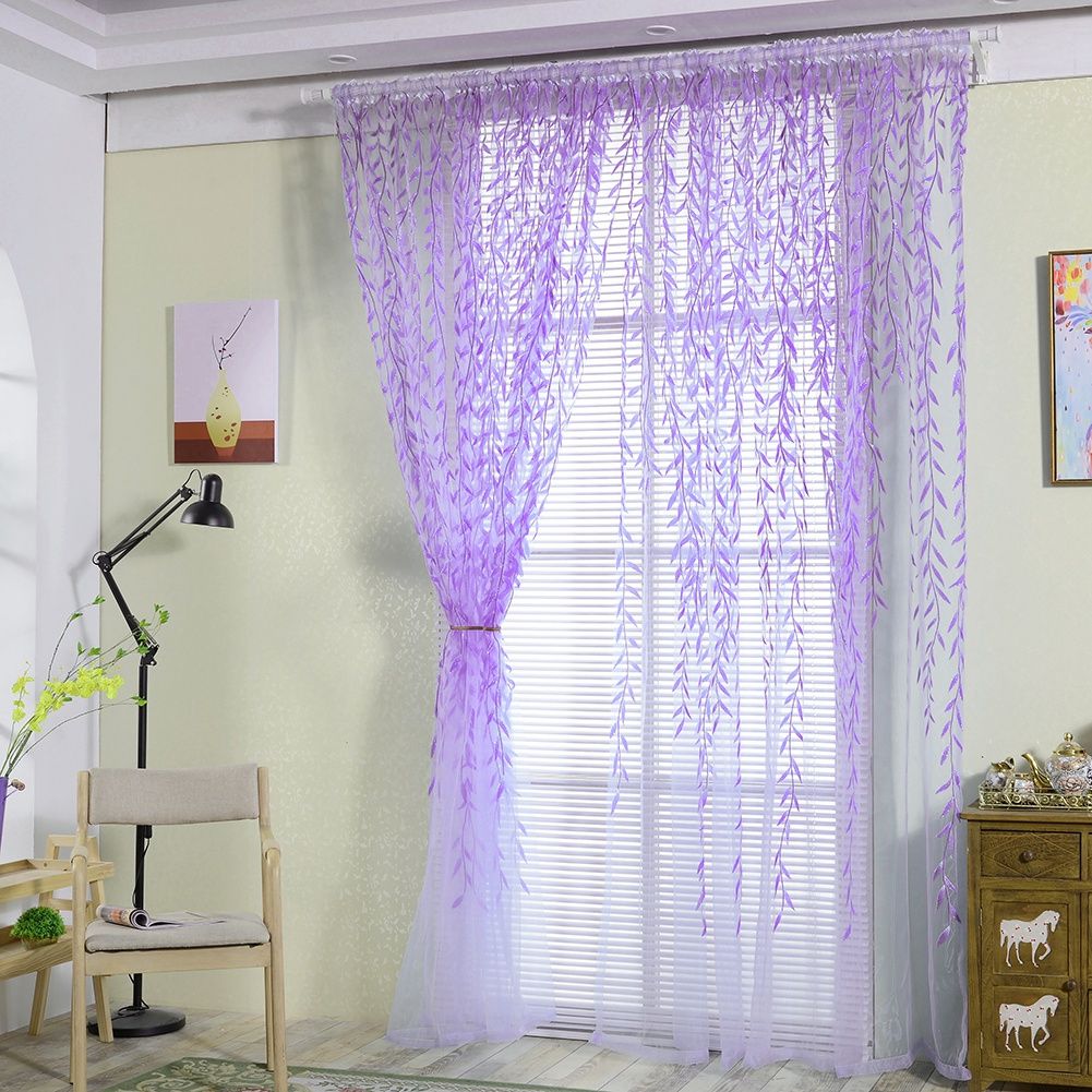 Sheer Window Rod Pocket Curtain Bedroom Balcony Drape Curtain Window Treatment(Purple)