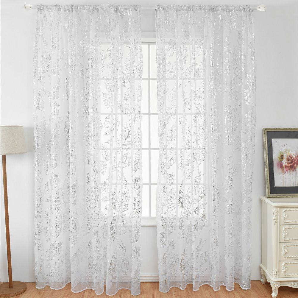 Tulle Window Door Curtain Drape Bedroom Living Room Coffee Shop (Silver)