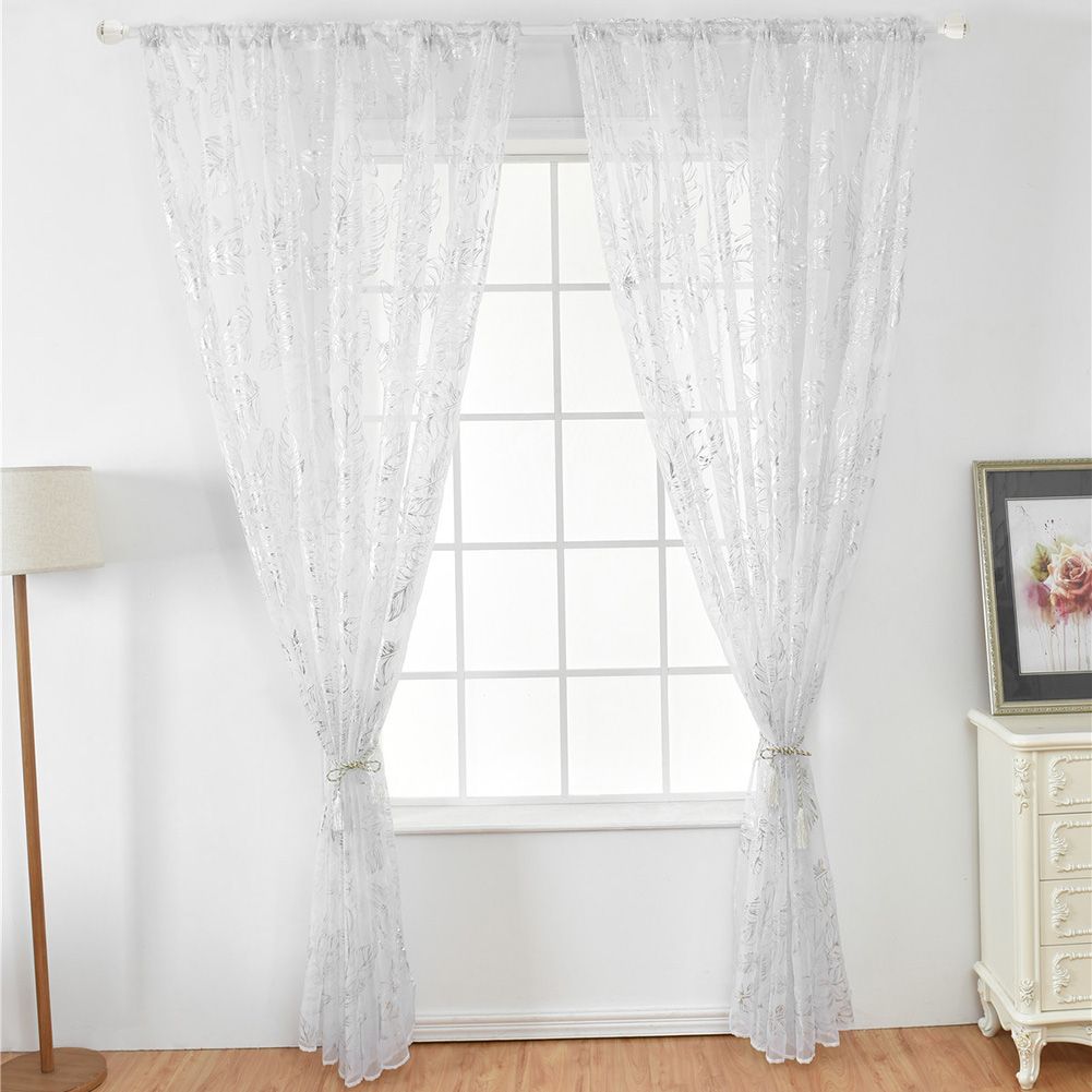 Tulle Window Door Curtain Drape Bedroom Living Room Coffee Shop (Silver)