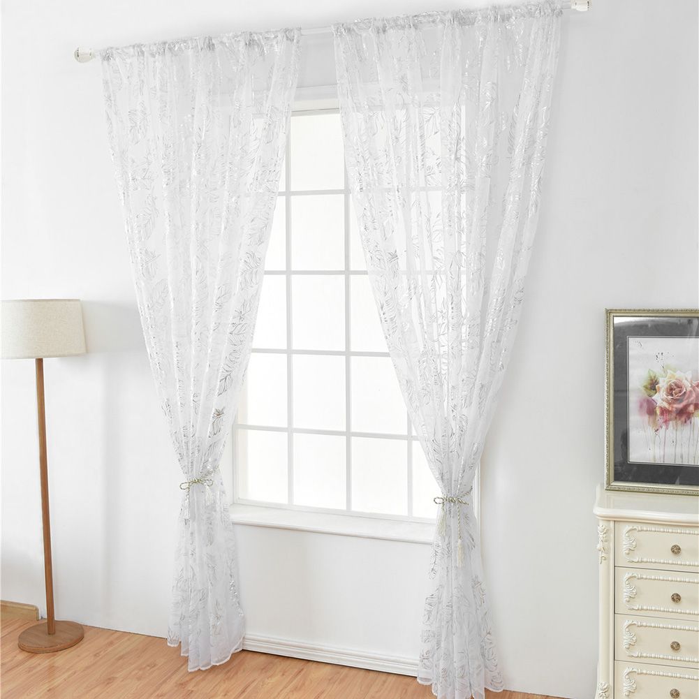 Tulle Window Door Curtain Drape Bedroom Living Room Coffee Shop (Silver)
