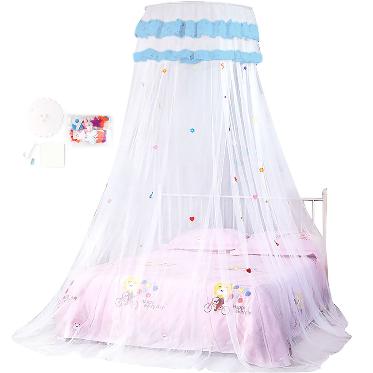 Round Canopy Lace Princess Style Mosquito Net Bed Curtain for Children Bed (White)