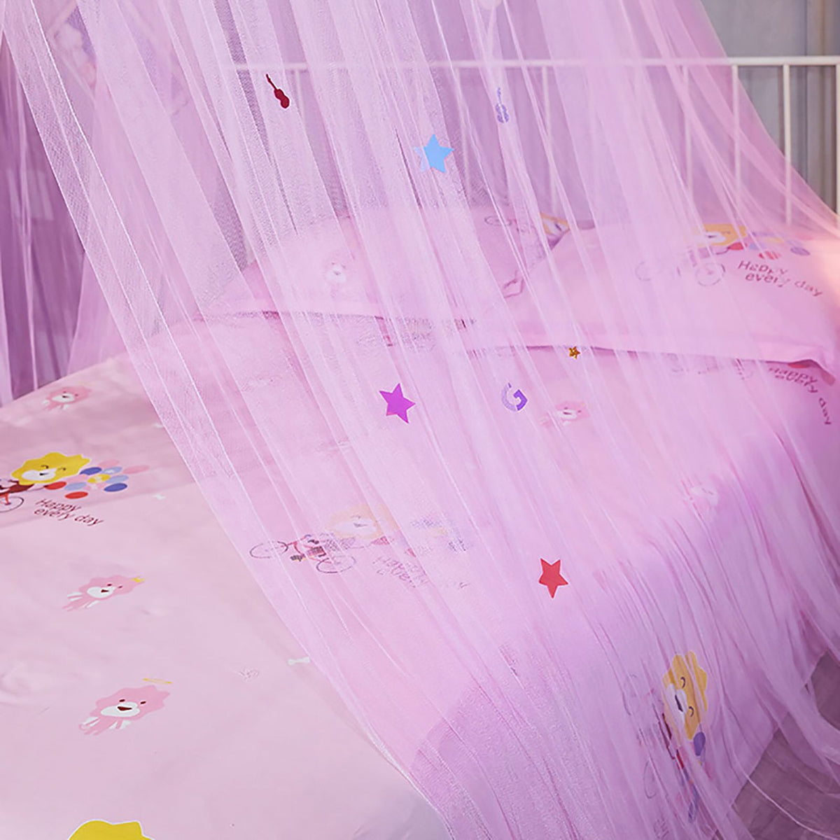 Round Canopy Lace Princess Style Mosquito Net Bed Curtain for Children Bed (Pink)