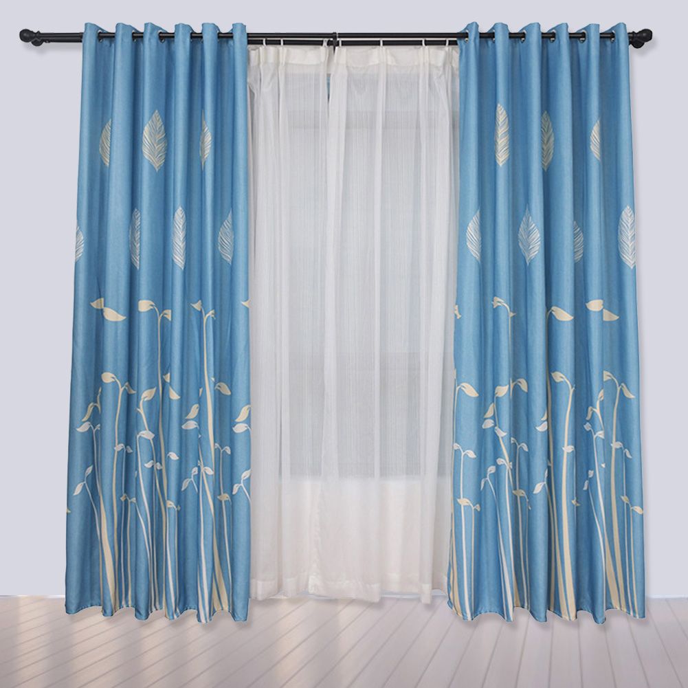 Polyester Window Curtain Shade Bedroom Living Room Kitchen Decor (Blue)