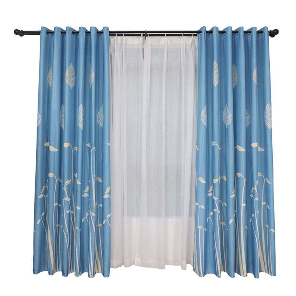 Polyester Window Curtain Shade Bedroom Living Room Kitchen Decor (Blue)