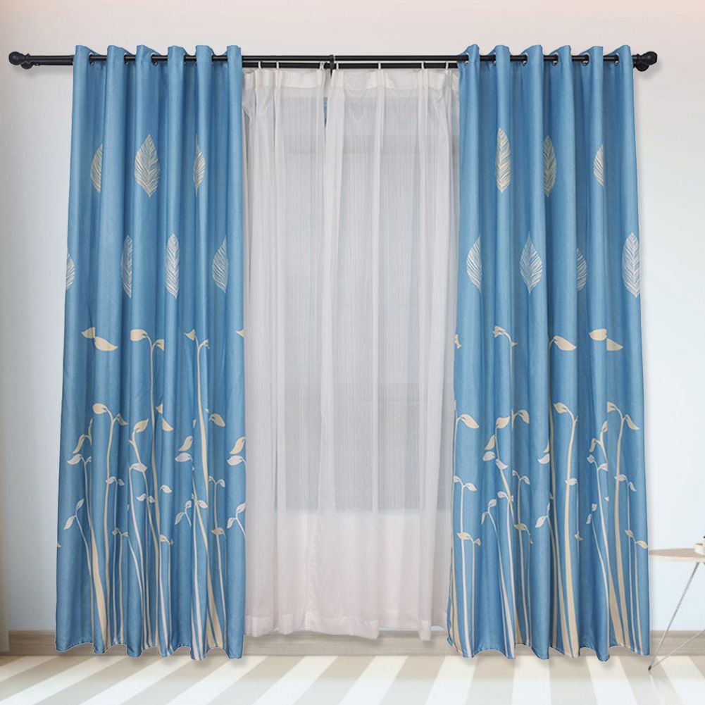 Polyester Window Curtain Shade Bedroom Living Room Kitchen Decor (Blue)