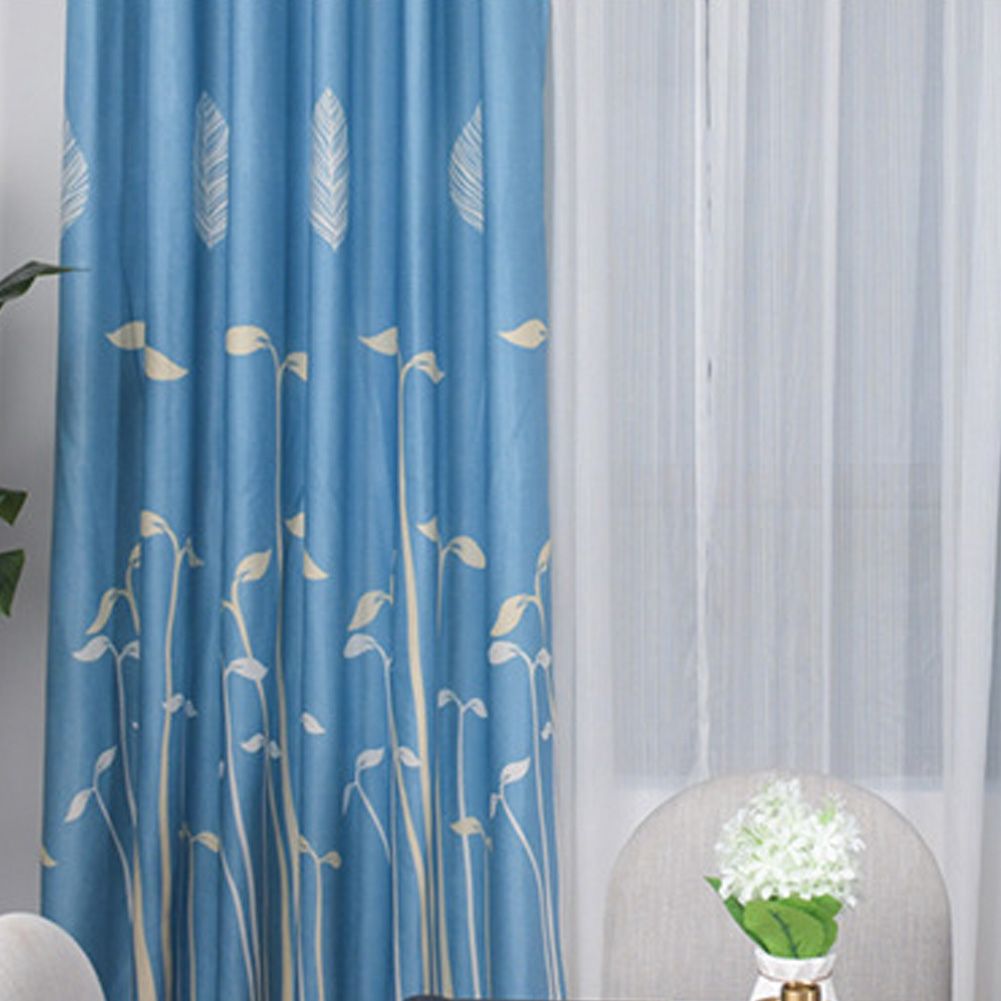Polyester Window Curtain Shade Bedroom Living Room Kitchen Decor (Blue)