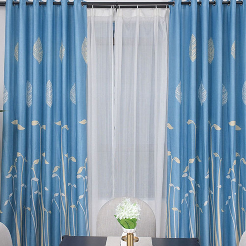 Polyester Window Curtain Shade Bedroom Living Room Kitchen Decor (Blue)