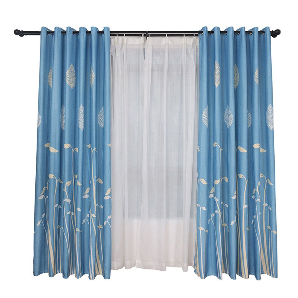 Polyester Window Curtain Shade Bedroom Living Room Kitchen Decor (Blue)