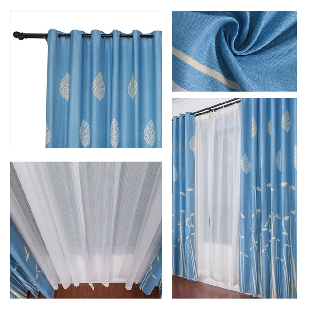Polyester Window Curtain Shade Bedroom Living Room Kitchen Decor (Blue)