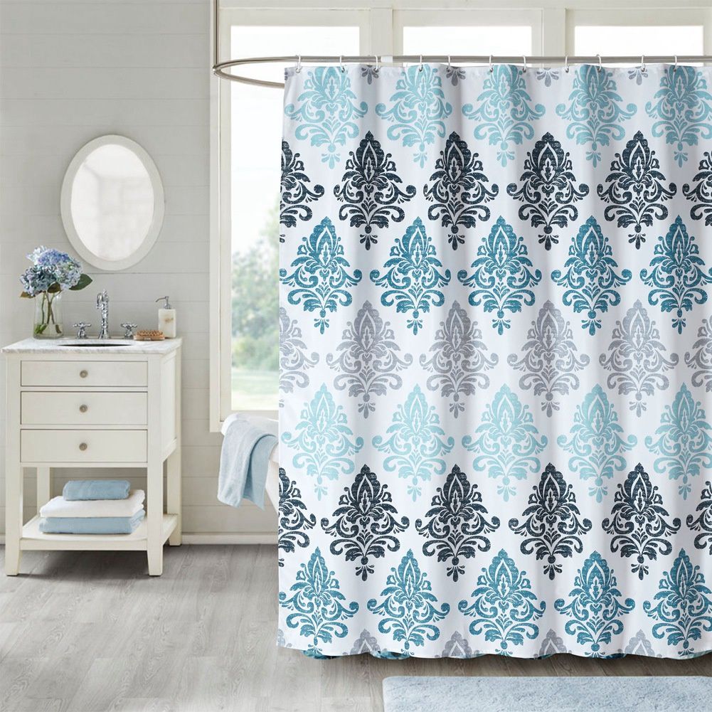 Polyester Striped Painting Shower Bath Curtain Waterproof Bathroom Curtain (S)
