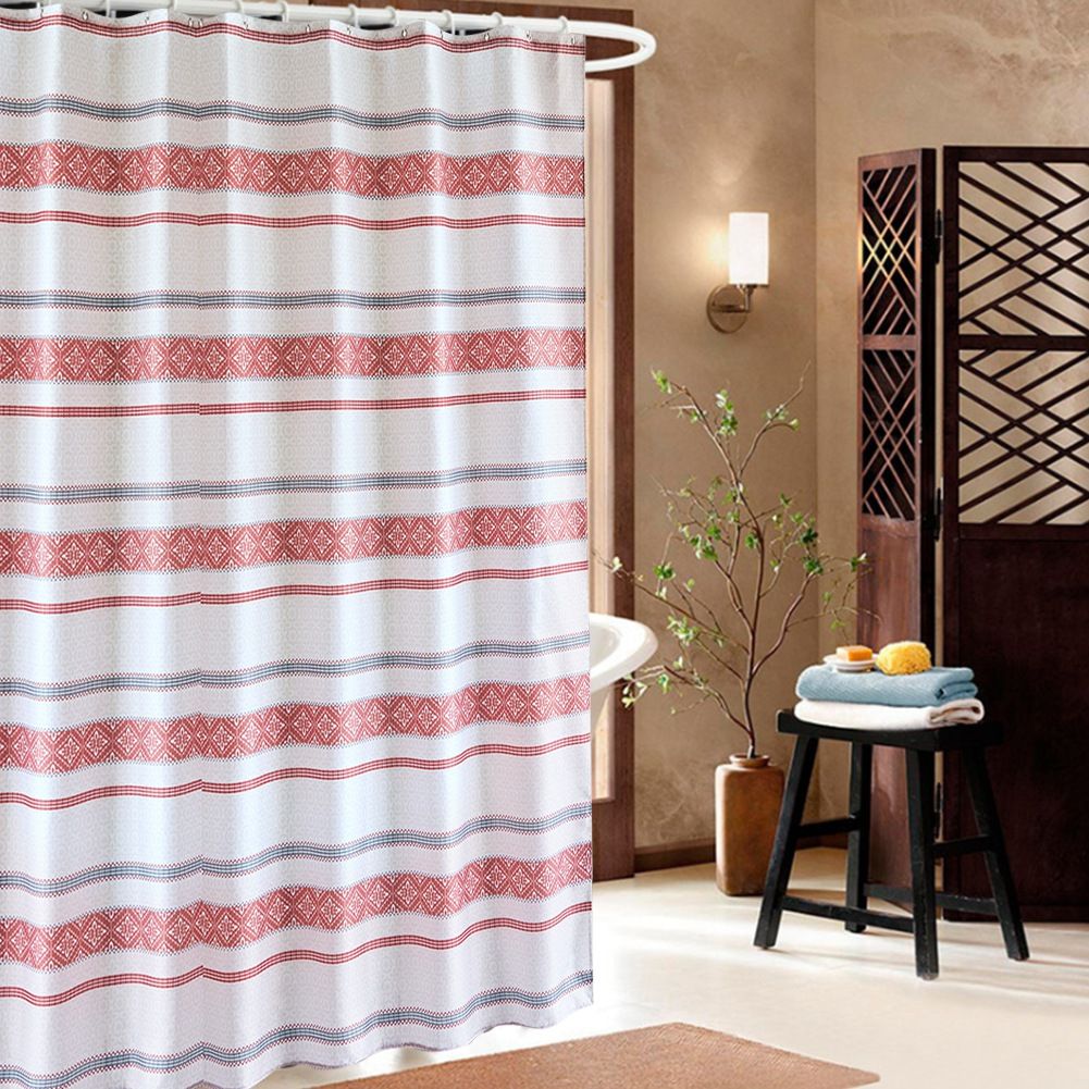 Polyester Striped Painting Shower Bath Curtain Waterproof Bathroom Curtain (S)