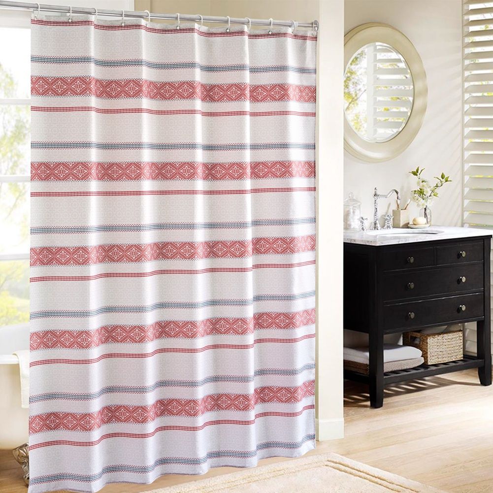 Polyester Striped Painting Shower Bath Curtain Waterproof Bathroom Curtain (S)