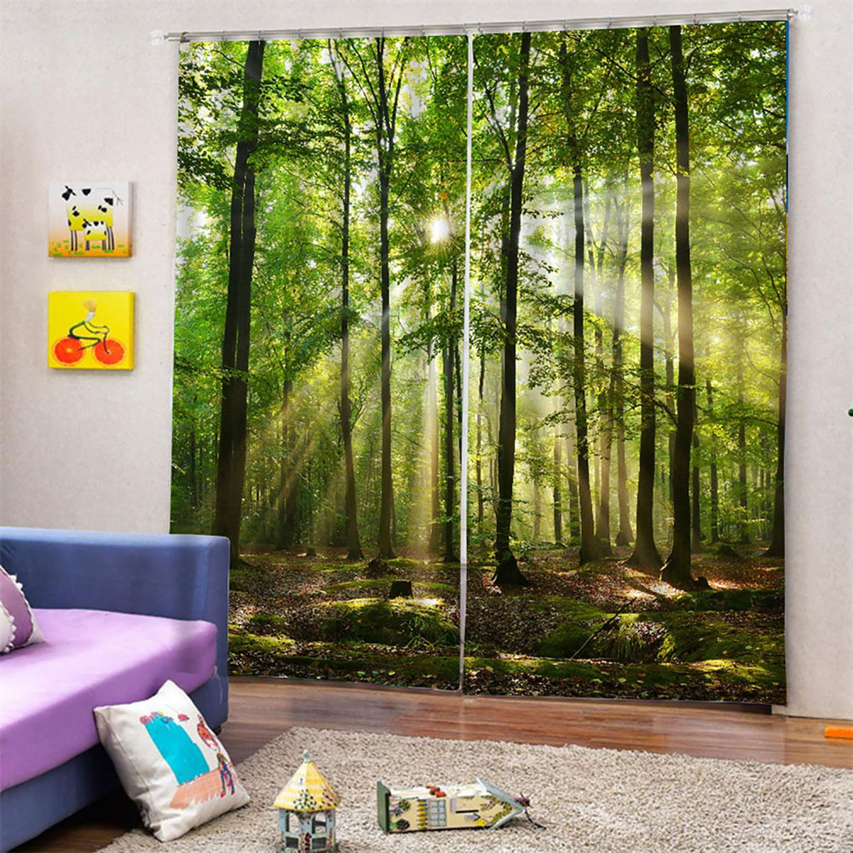Forests Sunlight Printing Shading Curtains for Balcony Bedroom Drawing Room Window 150 * 166cm
