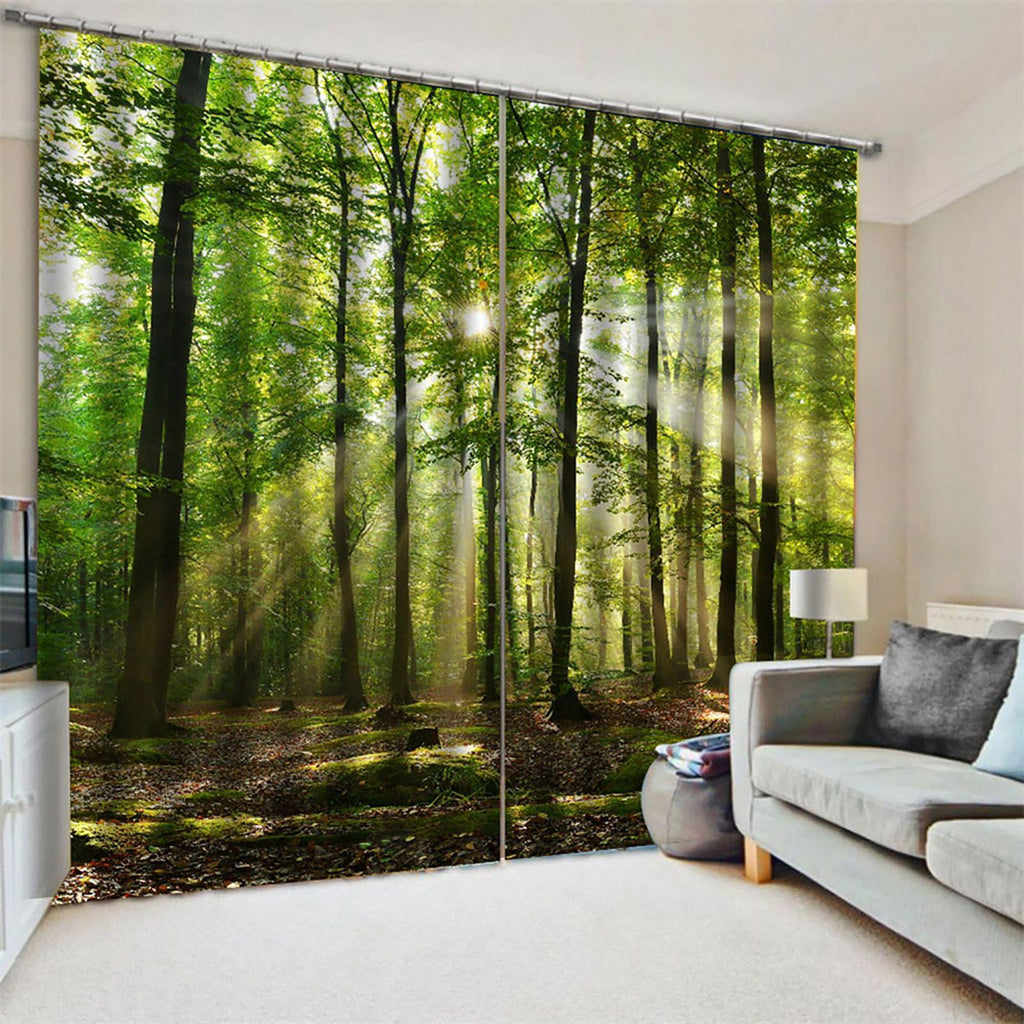 Forests Sunlight Printing Shading Curtains for Balcony Bedroom Drawing Room Window 150 * 166cm