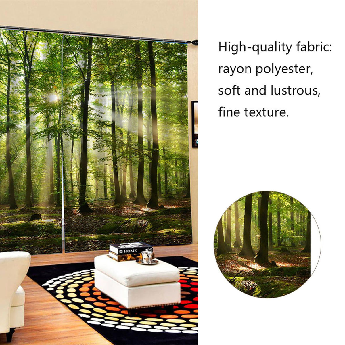 Forests Sunlight Printing Shading Curtains for Balcony Bedroom Drawing Room Window 150 * 166cm