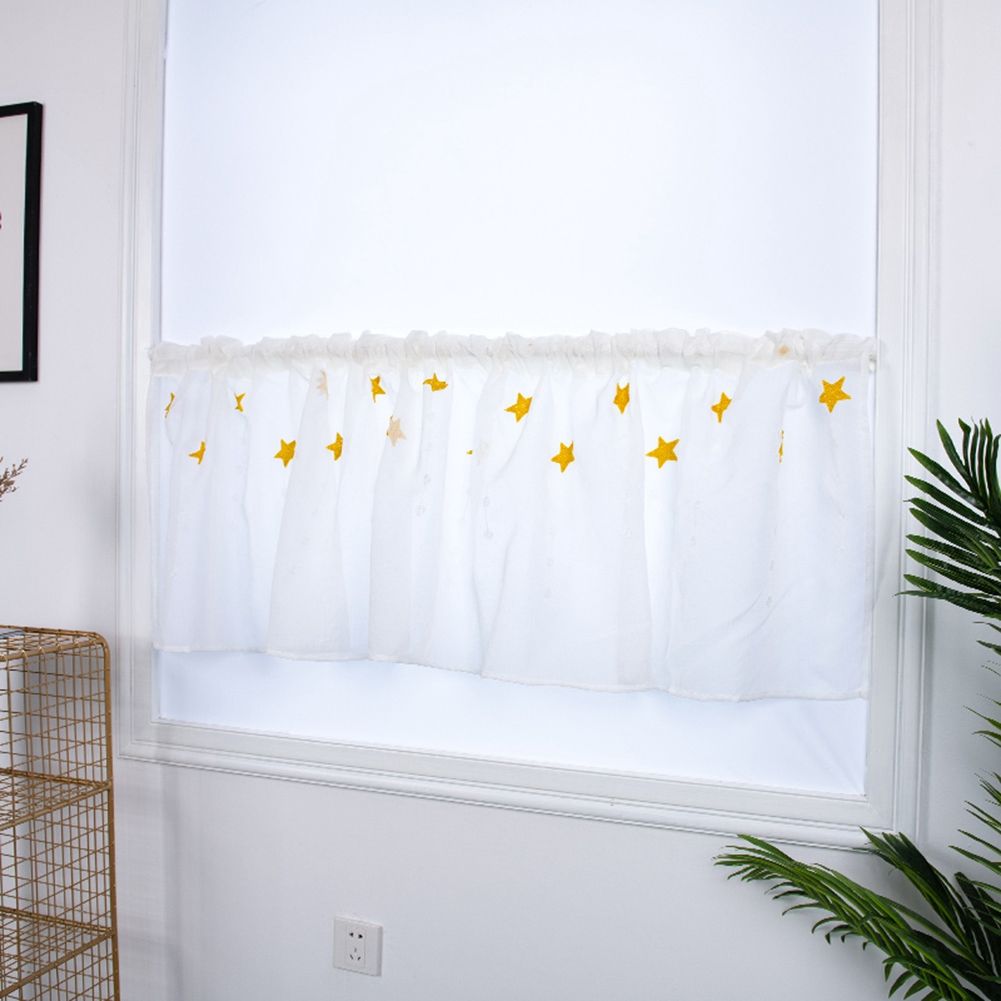 Kitchen Tiers Cabinet Embroidery Curtain Short Curtain Half Window Treatment(Yellow Stars)