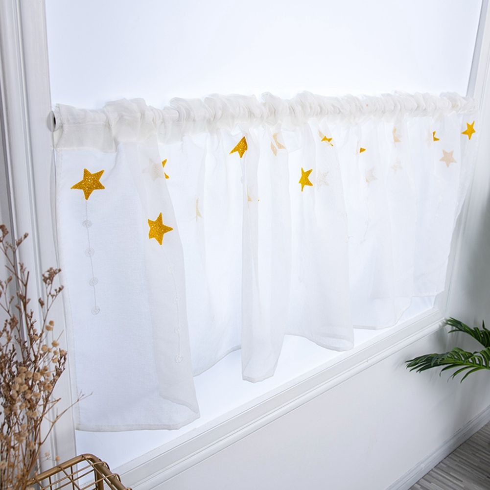 Kitchen Tiers Cabinet Embroidery Curtain Short Curtain Half Window Treatment(Yellow Stars)