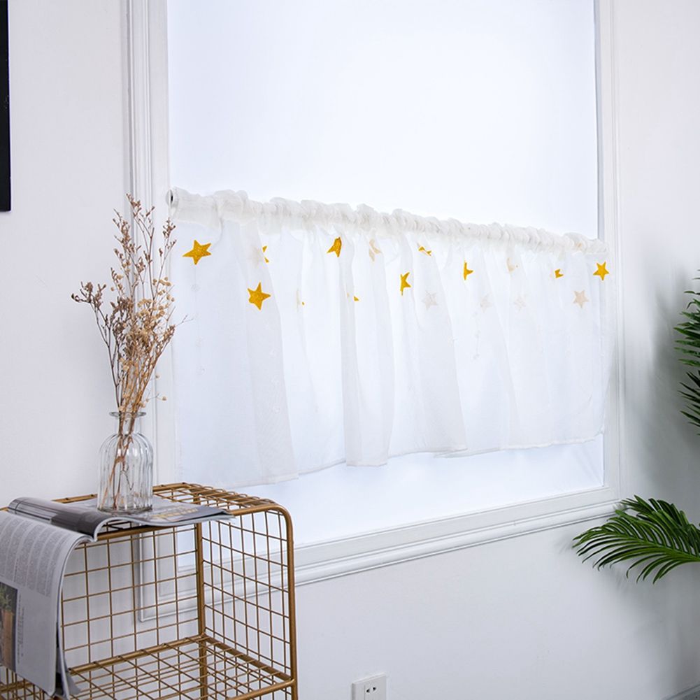 Kitchen Tiers Cabinet Embroidery Curtain Short Curtain Half Window Treatment(Yellow Stars)