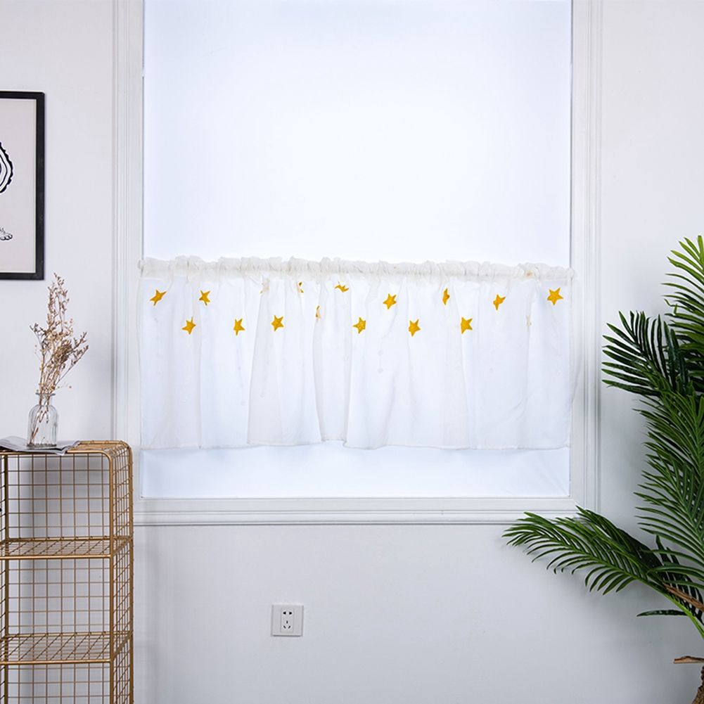 Kitchen Tiers Cabinet Embroidery Curtain Short Curtain Half Window Treatment(Yellow Stars)
