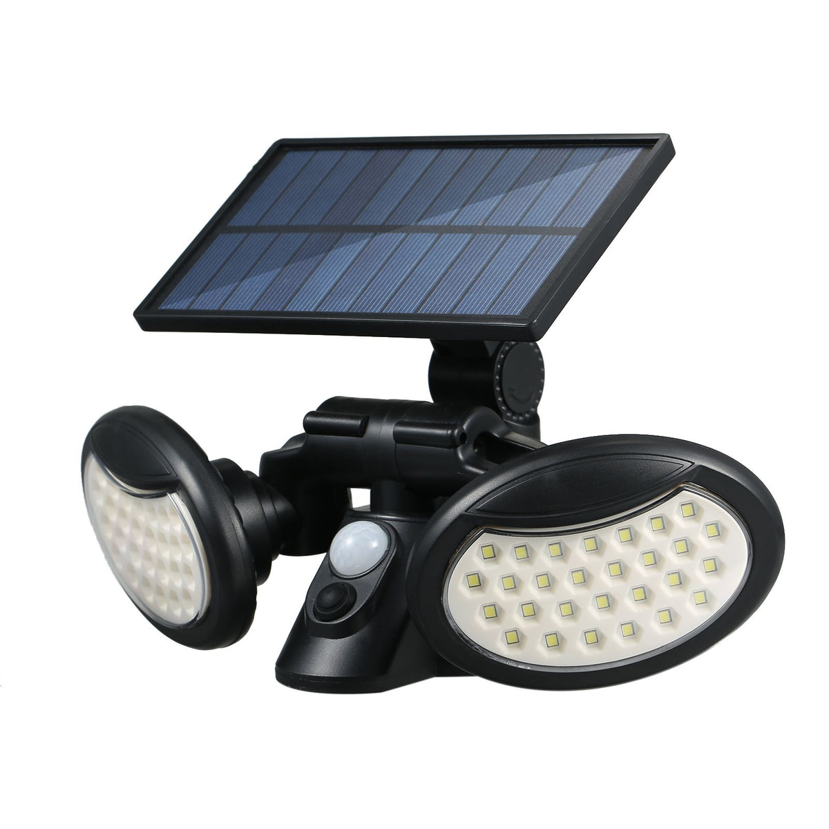 Solar Powered Wall Light PIR Motion Sensor 3 Lighting Modes Foldable 2 Heads Flood Lamp 360° Wide Lighting Angle IP65 Water-resistant Outdoor Secure Light for Patio Yard Fence Garage