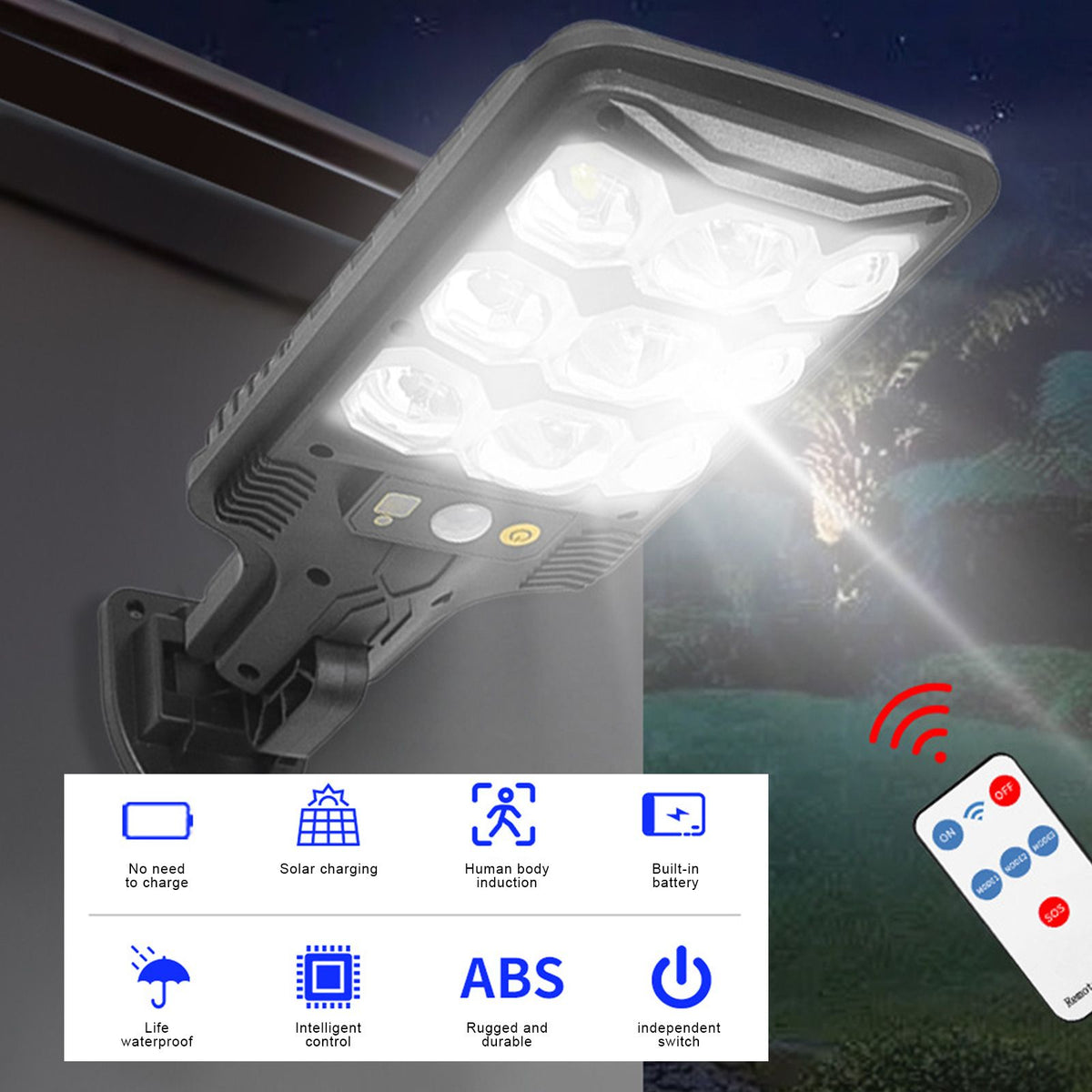 Super Bright Solar Street Light PIR Motion Sensor Lights Outdoor Courtyard Light Solar Powered Security Light Auto On/Off with Remote Control IP65 Waterproof