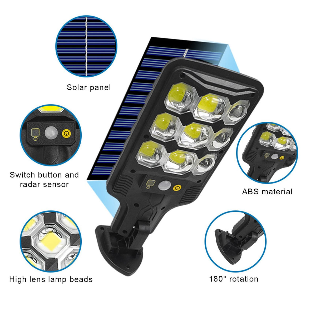 Super Bright Solar Street Light PIR Motion Sensor Lights Outdoor Courtyard Light Solar Powered Security Light Auto On/Off with Remote Control IP65 Waterproof