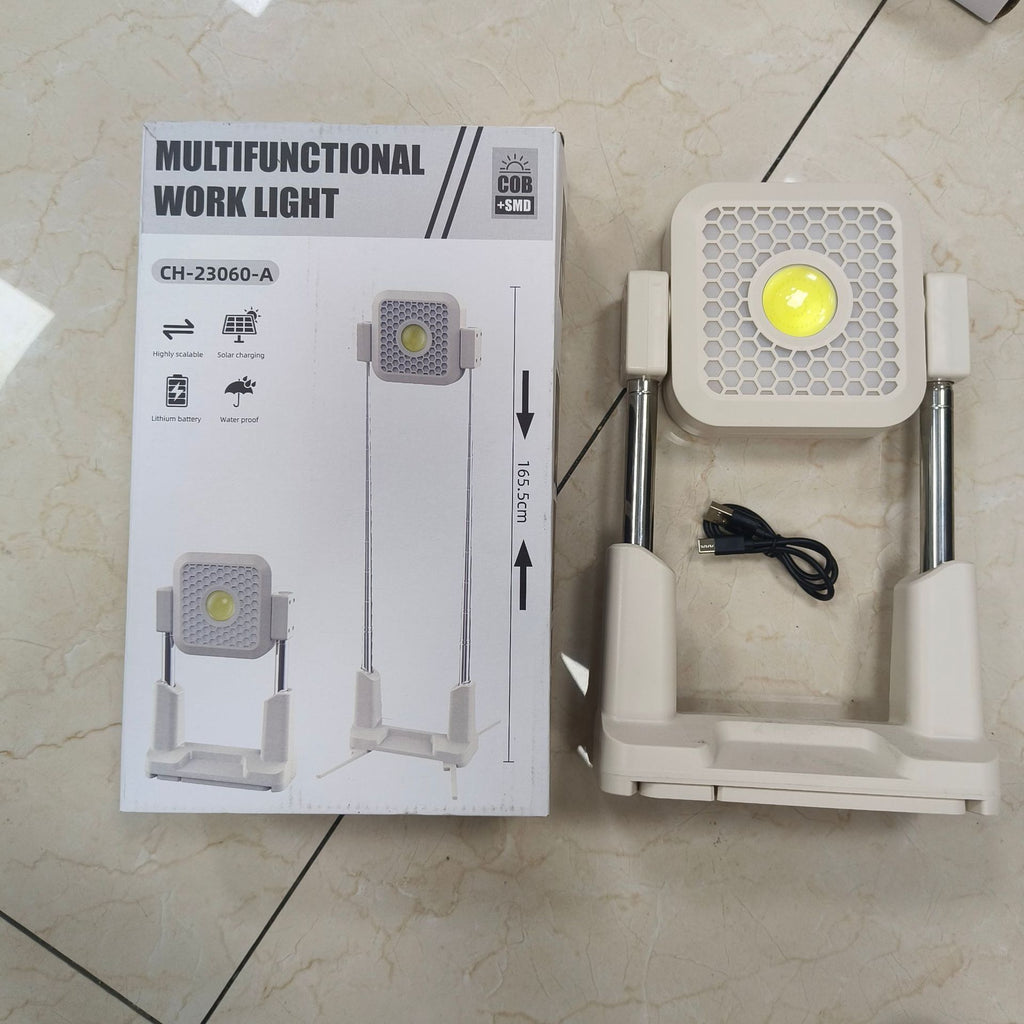 Solar Work Light Outdoor Tent Light Portable Portable USB Rechargeable Floodlight Camping Light Height Adjustable Multiple Lighting Modes (Bright Light/Low Light/Warm Light/Red Light Burst)