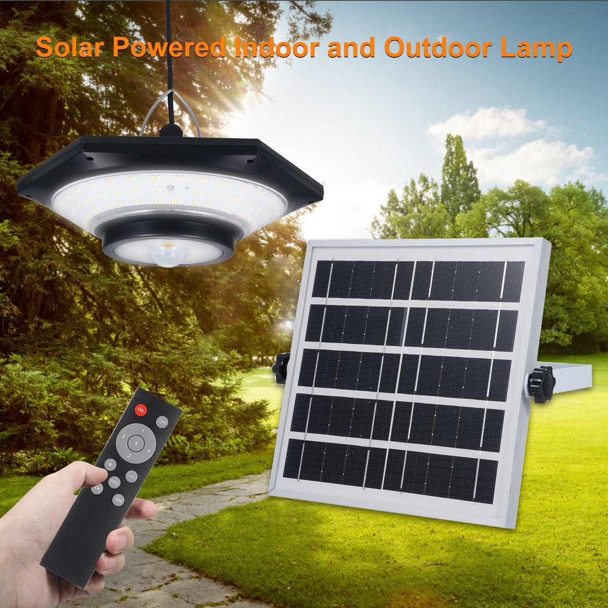 Neoglint 228LEDs Solar Powered Pendant Lamp PIR Motion Sensor Light Outdoor Waterproof Hanging Lamp Garage Light Yard Patio Hanging Lights 4/6H Timer with Remote Controller